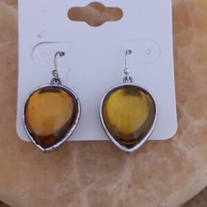 Kenneth Cole Reaction Silver Tone Amber Tear Drop Earrings